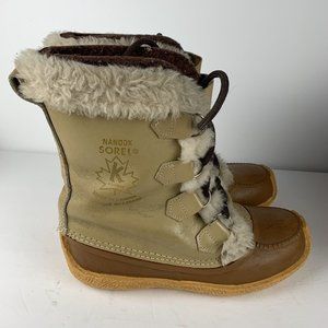 Sorel Women’s Nanook Boots Size 8 Winter Brown Leather Faux Fur Lace zip Vintage